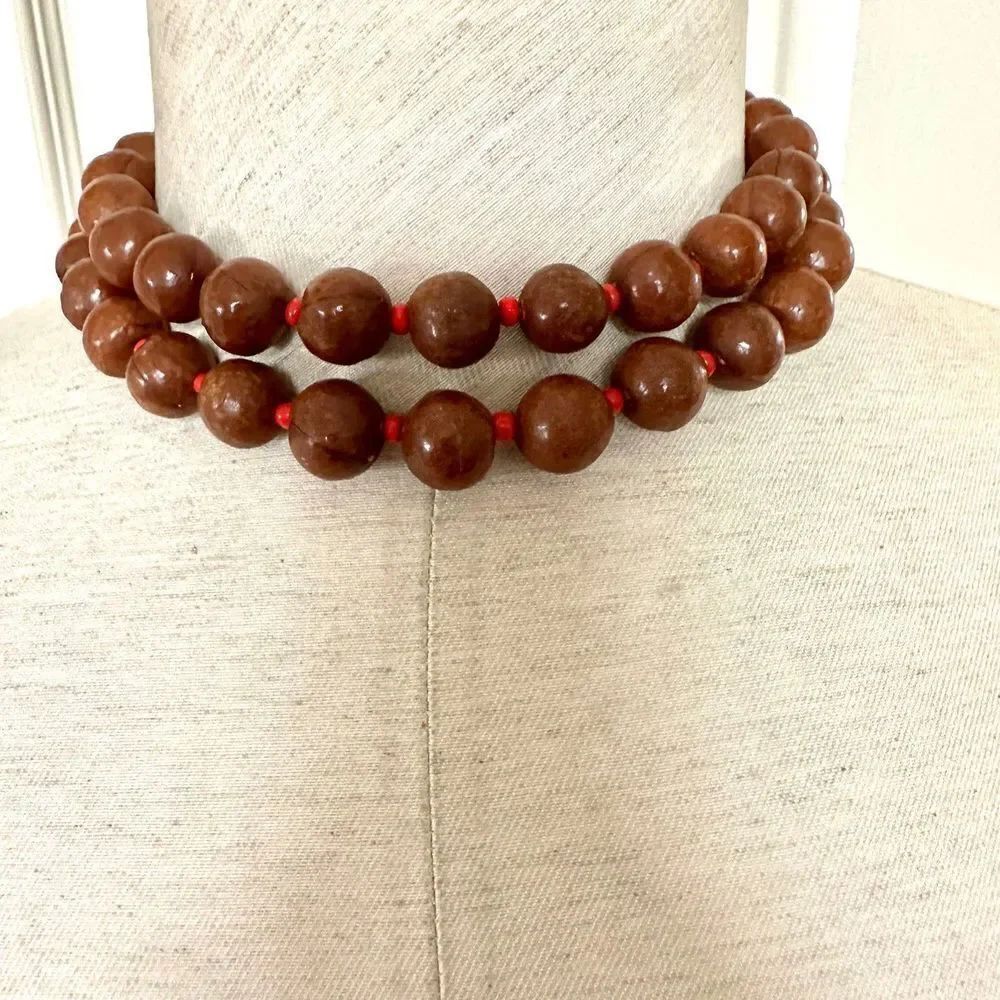 Brown and red beaded necklace